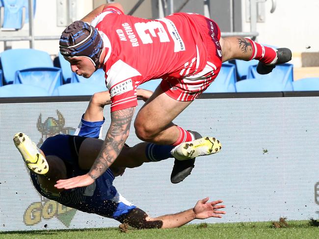 Action from the Reserve Grade game between the Tugun Seahawks and Currumbin Eagles. Picture: Richard Gosling