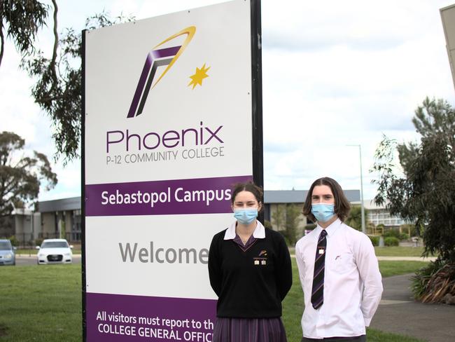 Phoenix Secondary College School captains Brody Benson and Tahlia Watts.