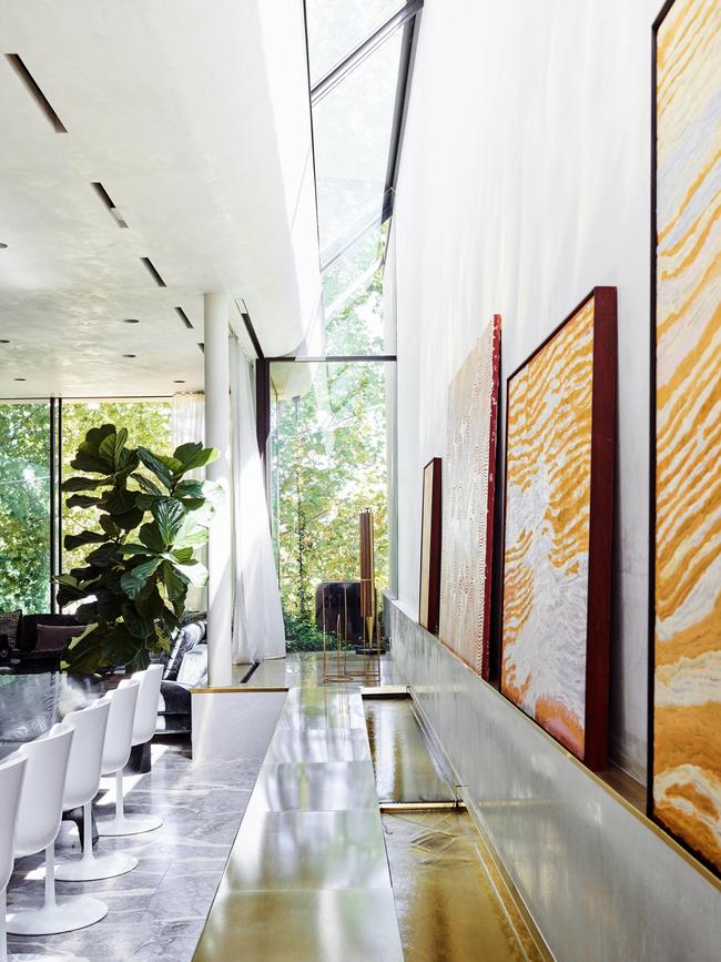 A soaring ceiling in the Armadale abode’s main living and dining space.