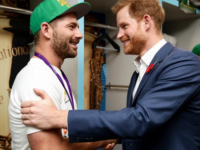 Prince Harry congratulates Willie Le Roux of South Africa. Picture: Getty