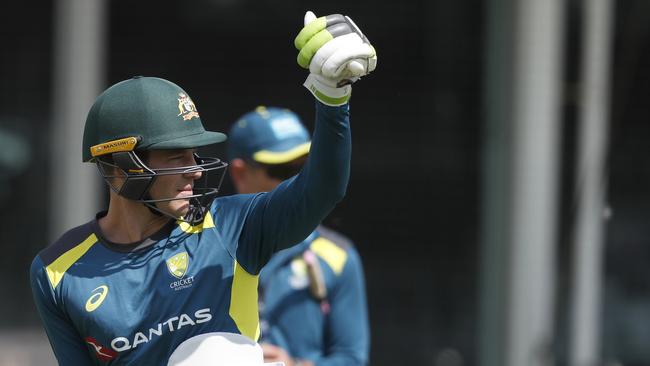 Australia's Tim Paine give a thumbs up during a training session at Lord's on Tuesday. Picture: AP