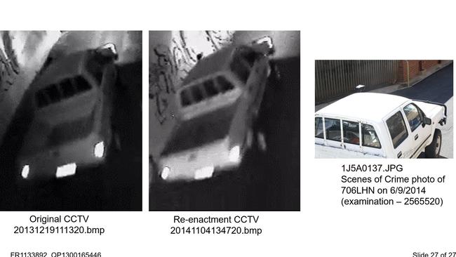 A PowerPoint presentation showed a police re-enactment of the vehicle movements of John Peros's utility