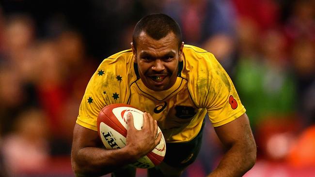 Kurtley Beale of Australia touches down for his side’s fourth try in Cardiff.