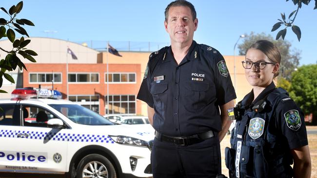 Probationary Constable Sarah Day and Superintendent Graham Martin at the Elizabeth Police Station. Picture: Tricia Watkinson