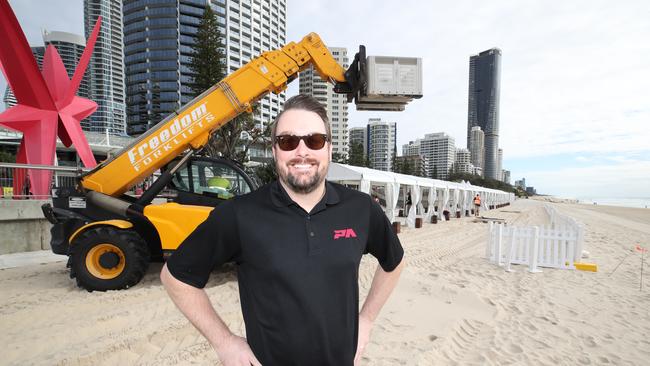 Pacific Airshow Gold Coast director Kevin Elliott watches his creation come together. Picture: Glenn Hampson