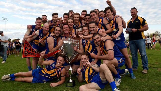 PHOS Camden players celebrating the division three premiership in 2015. Picture: Sam Wundke