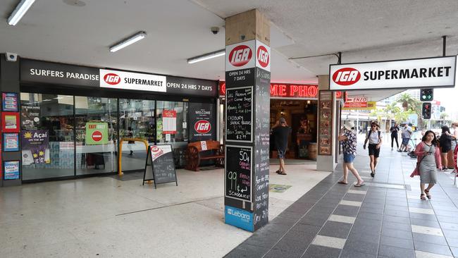 The scene of a stabbing outside IGA, Paradise Towers, Gold Coast. Photographer: Liam Kidston.