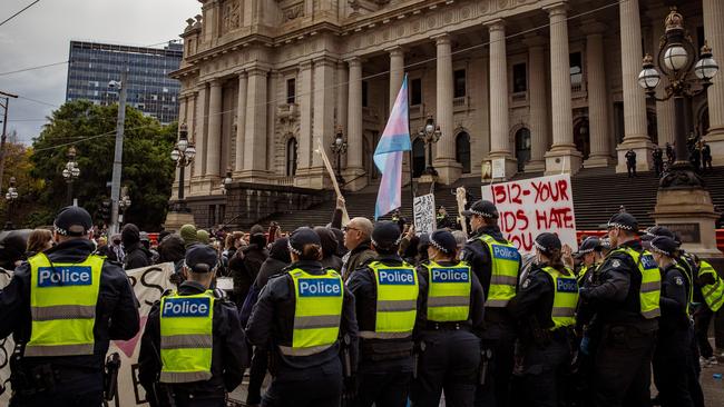 A woman was arrested at the rally for allegedly assaulted police. Picture: NewsWire/Tamati Smith