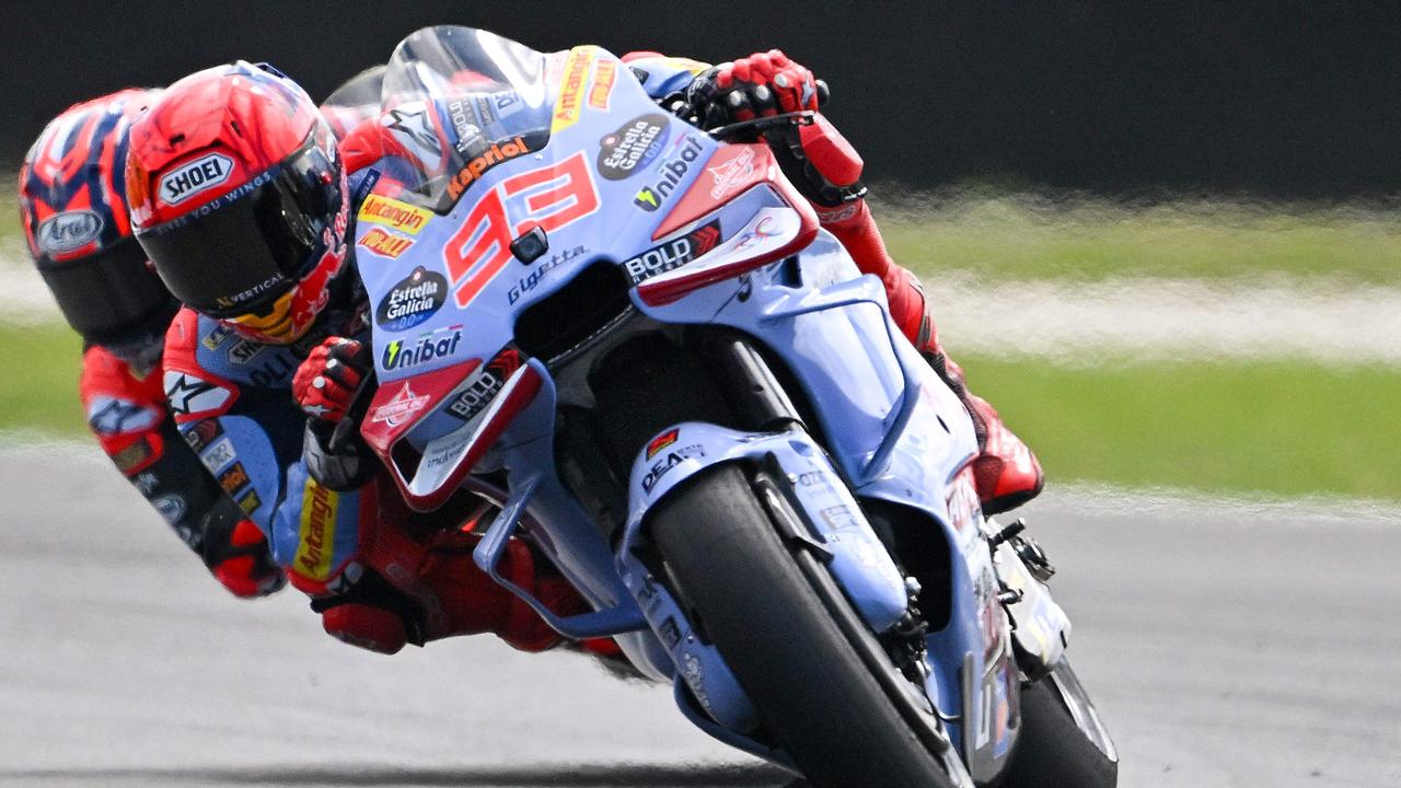 Gresini Racing MotoGP's Spanish rider Marc Marquez powers through a corner during the MotoGP Australian Grand Prix on Phillip Island on October 20, 2024. Picture: Izhar KHAN / AFP