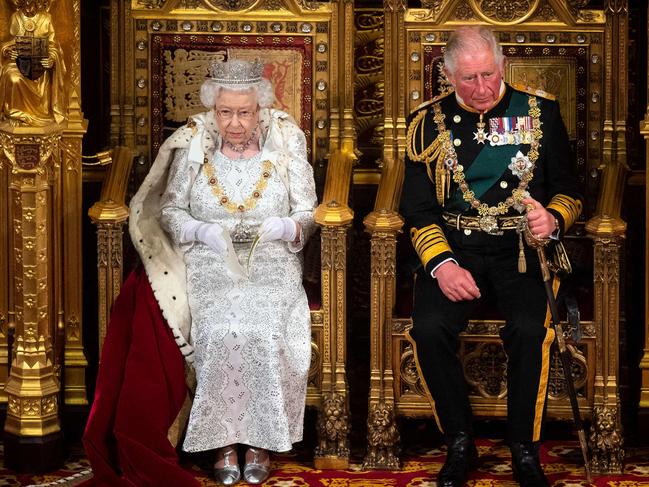 Queen Elizabeth with Prince Charles, in London’s parliament in 2019. Picture: Victoria Jones