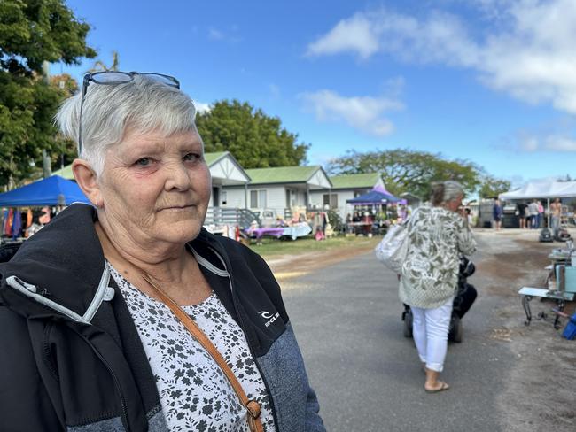 Lisa Toombs at markets in Miriam Vale on Sunday morning - two days (August 30, 2024) - after a truck and ute fatal crash where ammonium nitrate in one of the tanks of the truck exploded and left a crater on the side of the Bruce Hwy.