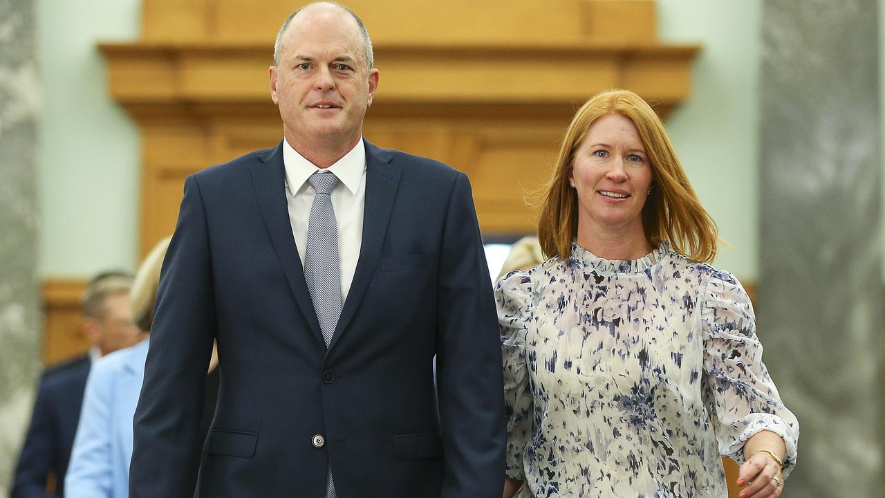 National Party Leader Todd Muller, and his wife Michelle, in Wellington. Muller has a plan to bring down Labour and grab the PM position. But it will take a lot of persuading for Kiwis to give up on Ardern. Picture: Hagen Hopkins/Getty Images.
