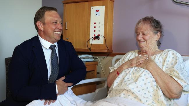 Mr Miles visits Mater Private Hospital in Redlands and meets patient Hilary Ikstrums. Picture: Adam Head