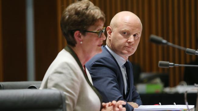 CBA chair Catherine Livingstone and CEO Ian Narev in Canberra on Friday. Picture: Kym Smith