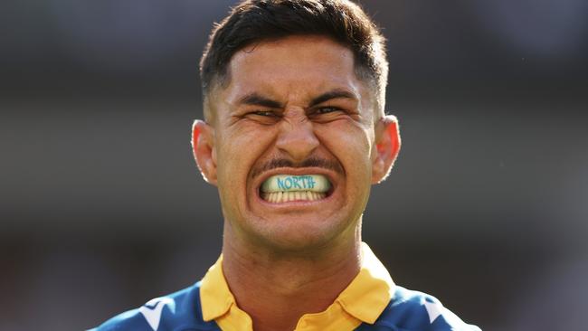 SYDNEY, AUSTRALIA - APRIL 01:  Dylan Brown of the Eels looks on during the round four NRL match between Parramatta Eels and Wests Tigers at CommBank Stadium, on April 01, 2024, in Sydney, Australia. (Photo by Matt King/Getty Images)