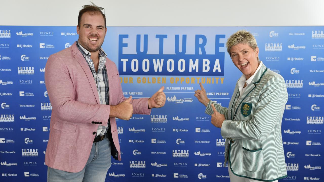 Olympians Matt Denny and Nat Cook at the Future Toowoomba lunch at Wellcamp Airport, Friday, December 3, 2021. Picture: Kevin Farmer