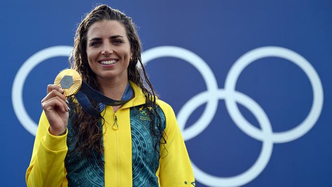 Jessica Fox on the podium after the women's kayak single final of the canoe slalom competition at the Paris 2024 Olympic Games. (Picture: Olivier MORIN / AFP)