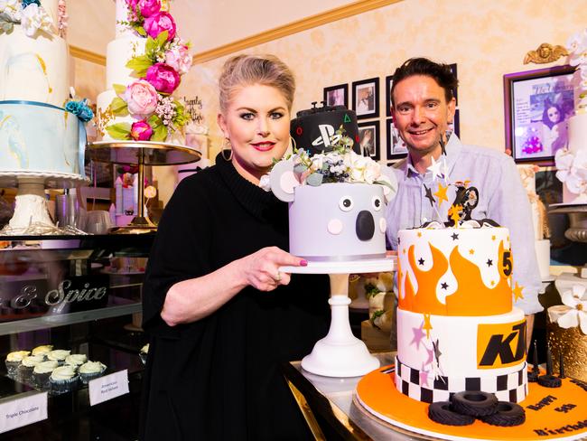 Amanda and Heath Piper, owners of Sugar & Spice Cakes with kids cakes for the weekend at their shop in Goodwood, Kaurna Yarta, Friday, August 12, 2022. (The Advertiser/ Morgan Sette)