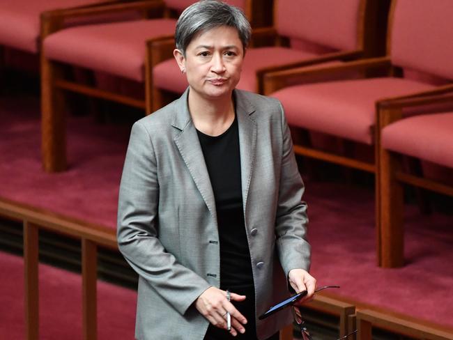 Senator Penny Wong smuggled out confidential Budget papers from the official lockup. Picture: AAP Image/Mick Tsikas