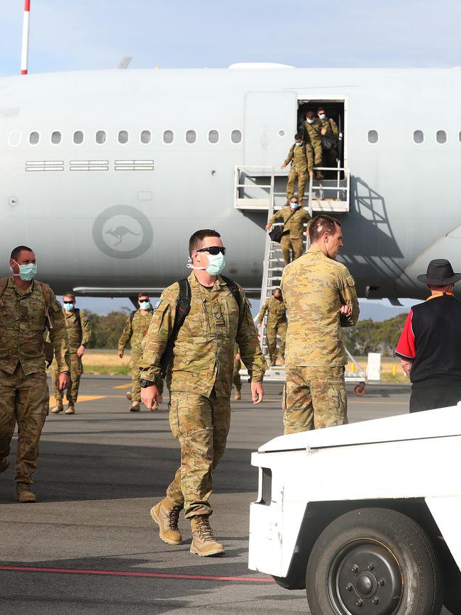 ADF members from Townsville arrive in Hobart to assist with the arrival of seasonal workers from Timor-Leste Picture: Nikki Davis-Jones