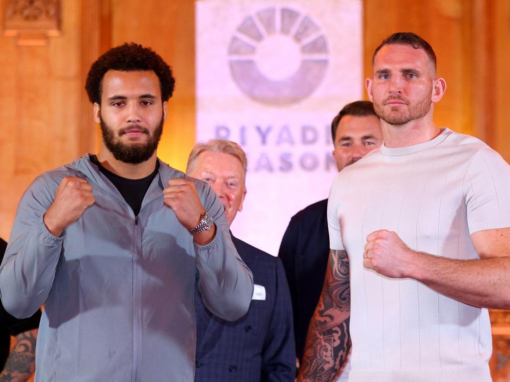 Moses Itauma and Demsey McKean pose for a photo ahead of their Heavyweight fight during the Usyk v Fury 2 Press Conference. (Photo by Andrew Redington/Getty Images)