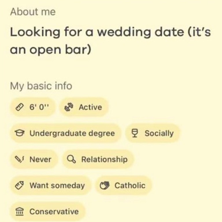 His dating profile said he was ‘looking for a wedding date’. Picture: TikTok