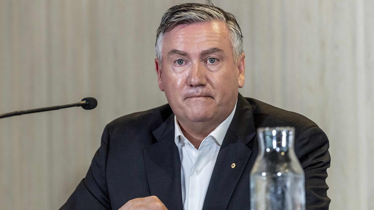 Eddie McGuire at Monday’s press conference. Picture: Jake Nowakowski