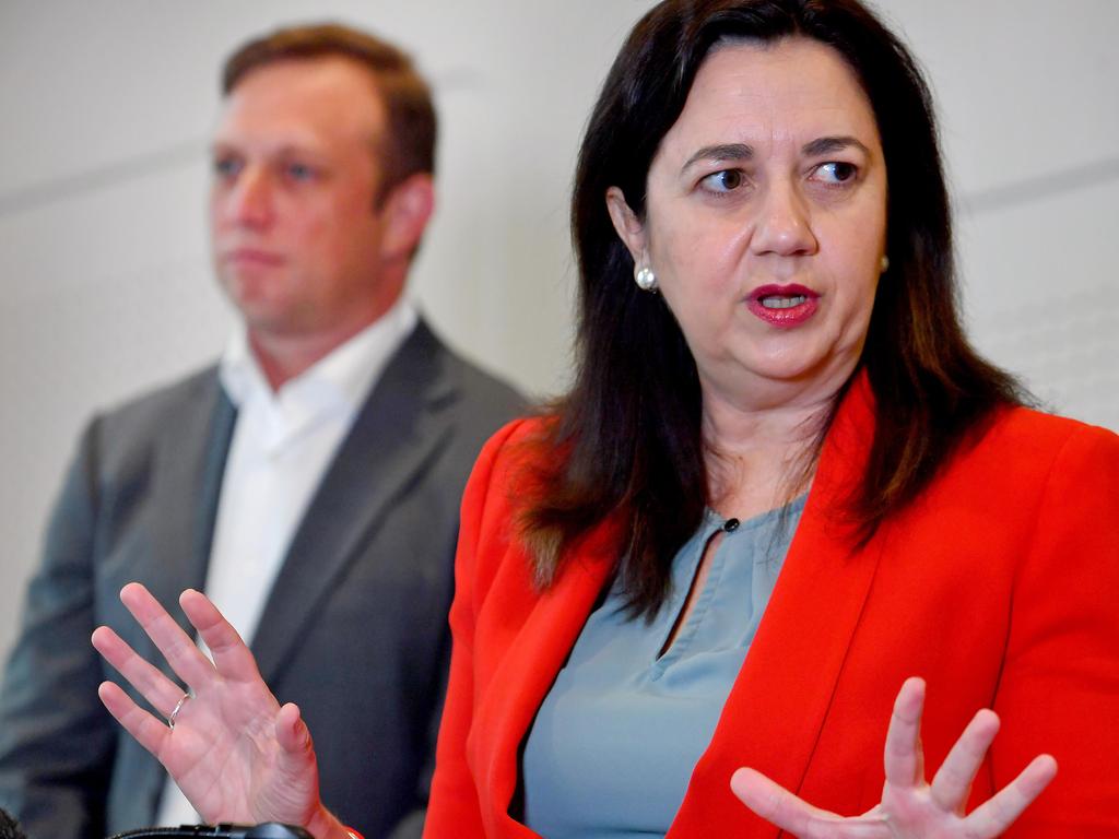 Queensland Premier Annastacia Palaszczuk and Deputy Steven Miles have called for new caps on people leaving and re-entering Australia. Picture: NCA NewsWire/John Gass