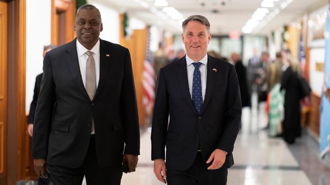 Richard Marles, right, with US Defence Secretary Lloyd Austin in Washington.