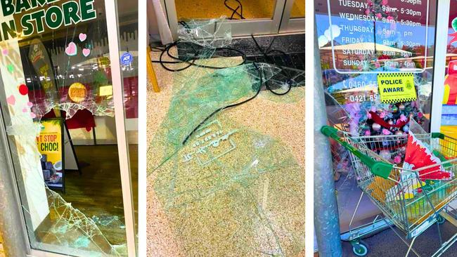 A Cheesecake Shop and a hairdressing salon were broken into early Wednesday morning, four days after three other shops in the bayside precinct were raided early Saturday morning. Pictures: Contributed