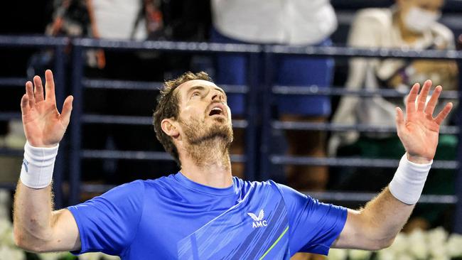 Andy Murrayreacts after toppling O’Connell in a mighty three-hour contest. Picture: AFP