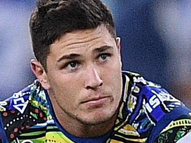 Mitchell Moses of the Eels looks on following this team's loss to the Bulldogs in the Round 10 NRL match between the Canterbury-Bankstown Bulldogs and the Parramatta Eels at ANZ Stadium in Sydney, Friday, May 11, 2018. (AAP Image/Dan Himbrechts) NO ARCHIVING, EDITORIAL USE ONLY