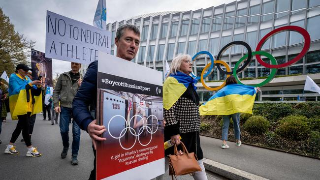 The protest came after the IOC announced Russian athletes could compete under a neutral flag. Picture: AFP