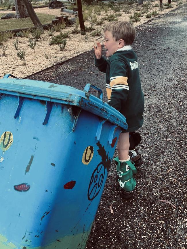 Bodhi is ‘obsessed’ with rubbish and garbage trucks. Picture: Supplied