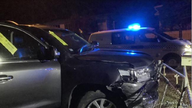 A stolen Toyota LandCruiser crashed into a fence at Charles St on Tuesday morning.