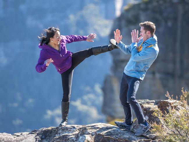 Stars of Australian Ninja Warrior Andrea Hah and Lee Cossey pictured near their home in the Blue Mountains. Picture: Simon Carter