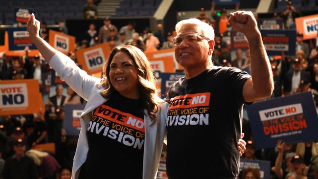 Jacinta Price and Warren Mundine at a Voice to Parliament No rally. Picture: NCA NewsWIRE/Philip Gostelow.