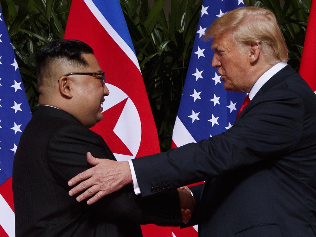 President Donald Trump meets with North Korean leader Kim Jong Un on Sentosa Island in Singapore. Picture: AP