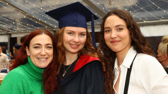 Anya Montgomery, Julie Bye Minde and Trine Gjerde at the Deakin University Graduation post ceremony celebration. Picture: Alison Wynd