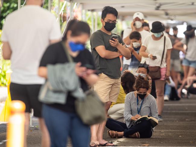 People queue for testing at Prince of Wales Hospital in Sydney. Picture: Julian Andrews