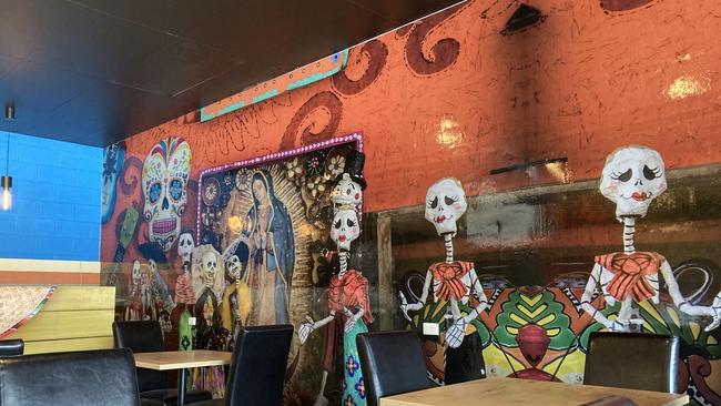 Casa De Tequila has drawn on themes from Santa Muerte for its feature back wall. Picture: Arj Ganesan