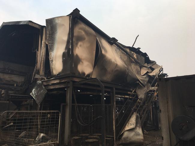 Bushfire damage at the Ta Ann mill. Picture: SUPPLIED