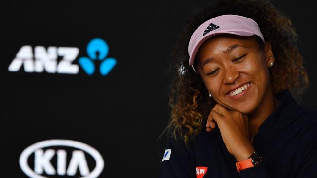 Naomi Osaka speaks to the media during her post-match press conference