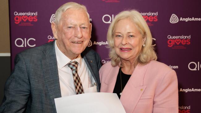 2024 Queensland Community Philanthropist of the Year Clive Berghofer OAM and Queensland Gives Chair Margaret McMurdo AC. Picture: Facebook/Queensland Gives