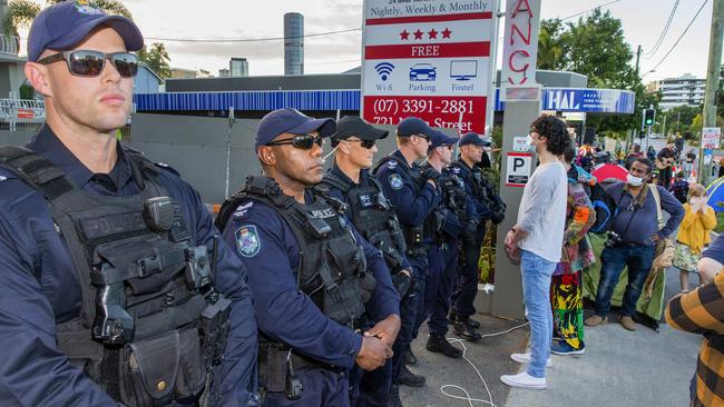 There was a heavy police presence at Kangaroo Point. Picture: Richard Walker