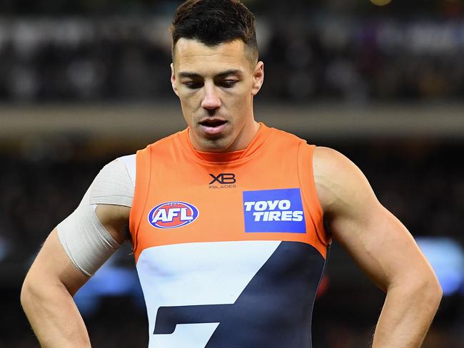 MELBOURNE, AUSTRALIA - SEPTEMBER 15:  Dylan Shiel of the Giants  looks dejected after losing the AFL Semi Final match between the Collingwood Magpies and the Greater Western Sydney Giants at Melbourne Cricket Ground on September 15, 2018 in Melbourne, Australia.  (Photo by Quinn Rooney/Getty Images)