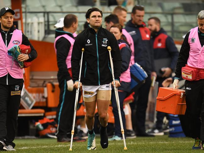 Chad Wingard is facing a race against time to be fit for the finals. Picture: AAP