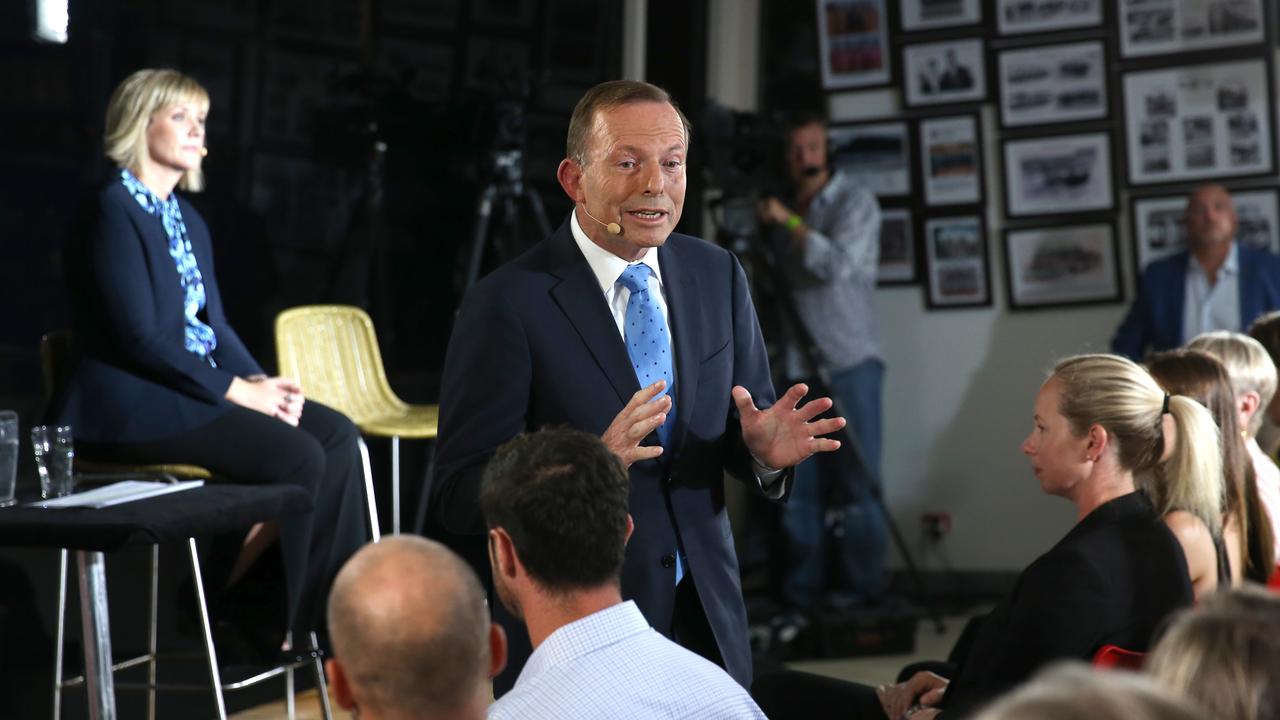 Tony Abbott struggled to get the audience onside at the Queenscliff Surf Life Saving Club. Picture: Damian Shaw/News Corp Australia.