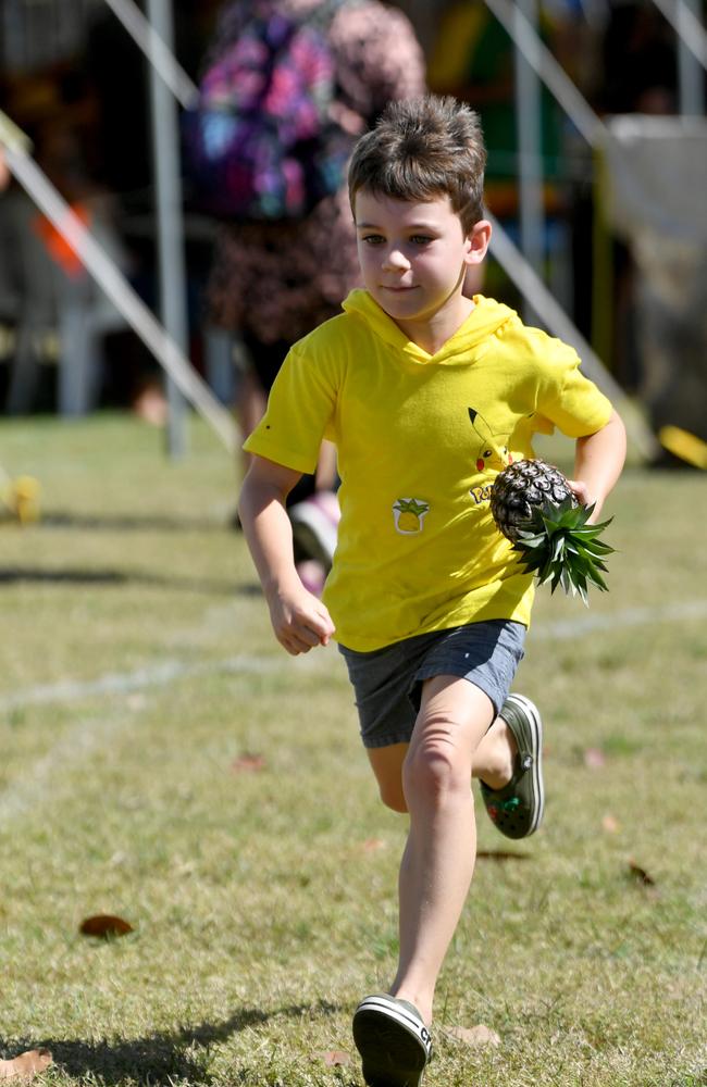 Rollingstone Pineapple Festival 2024. Blake Carrigan, 7, in the pineapple race. Picture: Evan Morgan