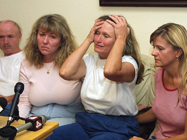 Alice Hoagland, second right, responds to questions about her son, Mark Bingham, who phoned her from the flight before he helped attack the hijackers.